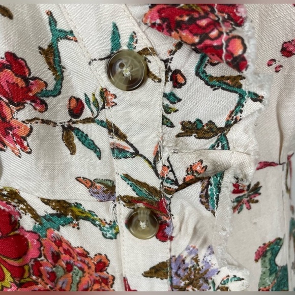 Pilcro Ruffle Collar Button Down Floral Linen Shirt Dress Size 6 - Picture 7 of 11